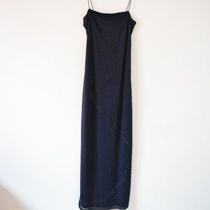 BYER TOO! Vintage Navy Blue Beaded Slip Evening Gown | Size S